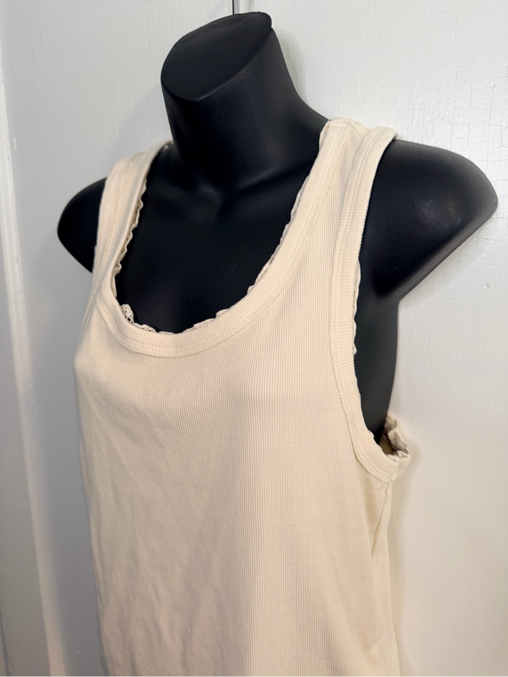 We The Free Cream Ribbed Lace-Trim Tank Top - Picture 4 of 8